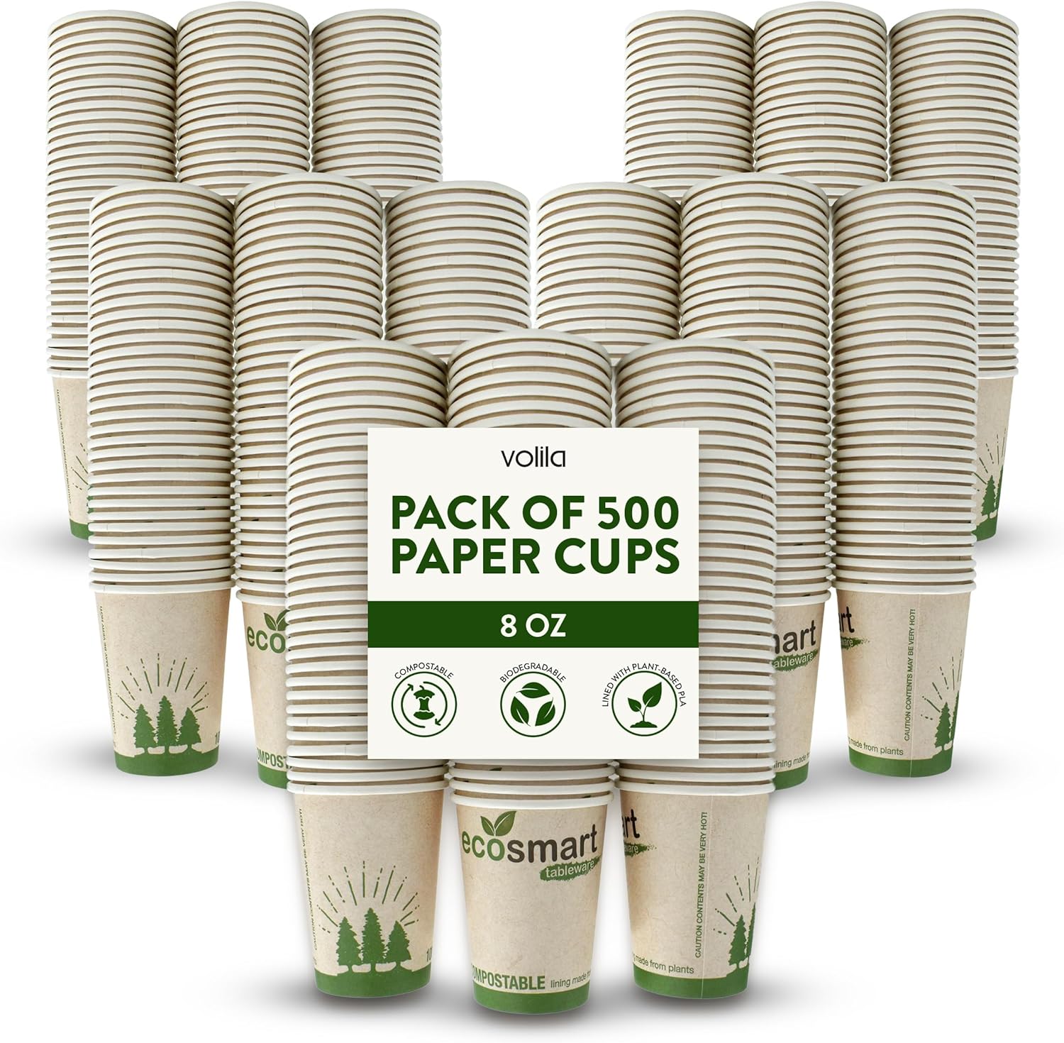 Biodegradable Insulated Coffee Cups, 8oz (100pk)