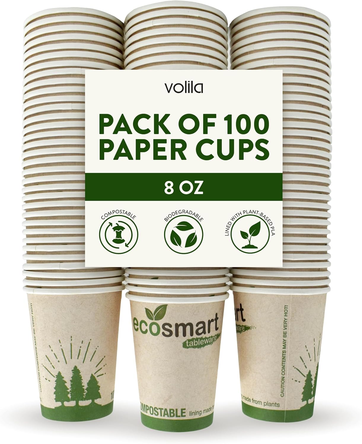 Biodegradable Insulated Coffee Cups, 8oz (100pk)
