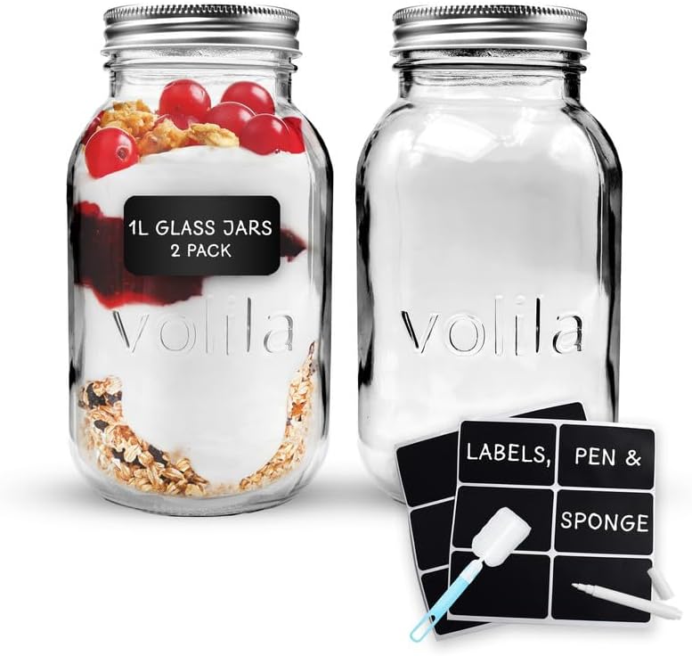 Mason Jars with Lids - Multipurpose Glass Jars with Lids, Overnight Oats Jar, Pickling Jars, Canning Jars, Preserving Jars, Meal Prep Jars - Airtight Glass Jars