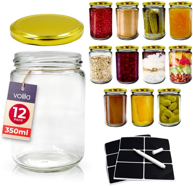 volila Jam Jars - Jars for Jam with Screw Top Lids - Airtight Glass Jars with Lids for your Homemade Jam, Marmalade and Chutney - Jam Jars with Lids