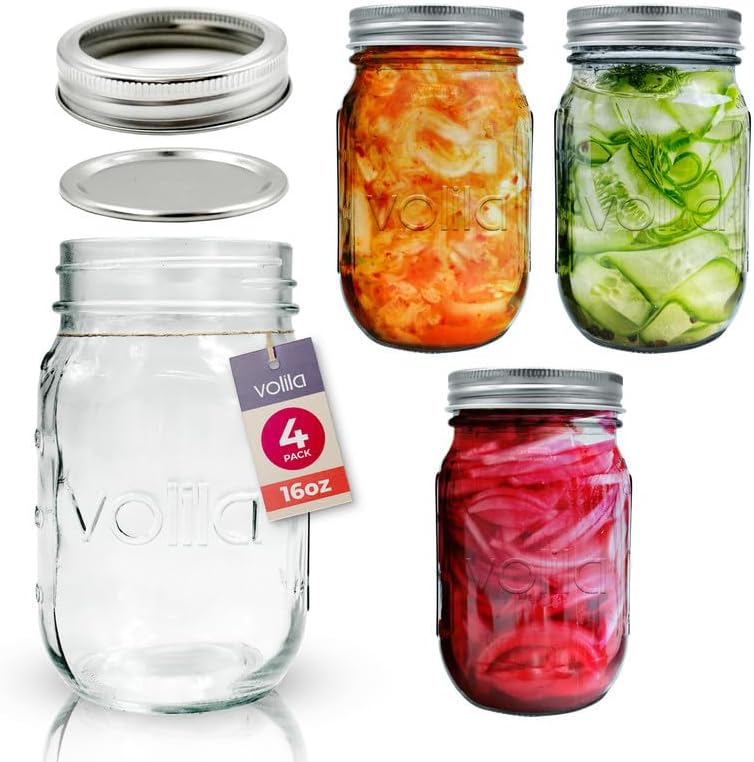 Mason Jars with Lids - Multipurpose Glass Jars with Lids, Overnight Oats Jar, Pickling Jars, Canning Jars, Preserving Jars, Meal Prep Jars - Airtight Glass Jars