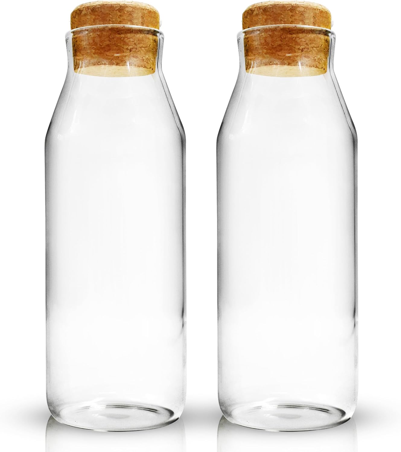 Water Carafe - 1000ml Glass Carafe with Lid - Glass Water Bottle with Cork Lid - Bedside Water Carafe for Cold Drink, Milk, Juice Jars - Versatile Glass Bottles for Detergent Storage