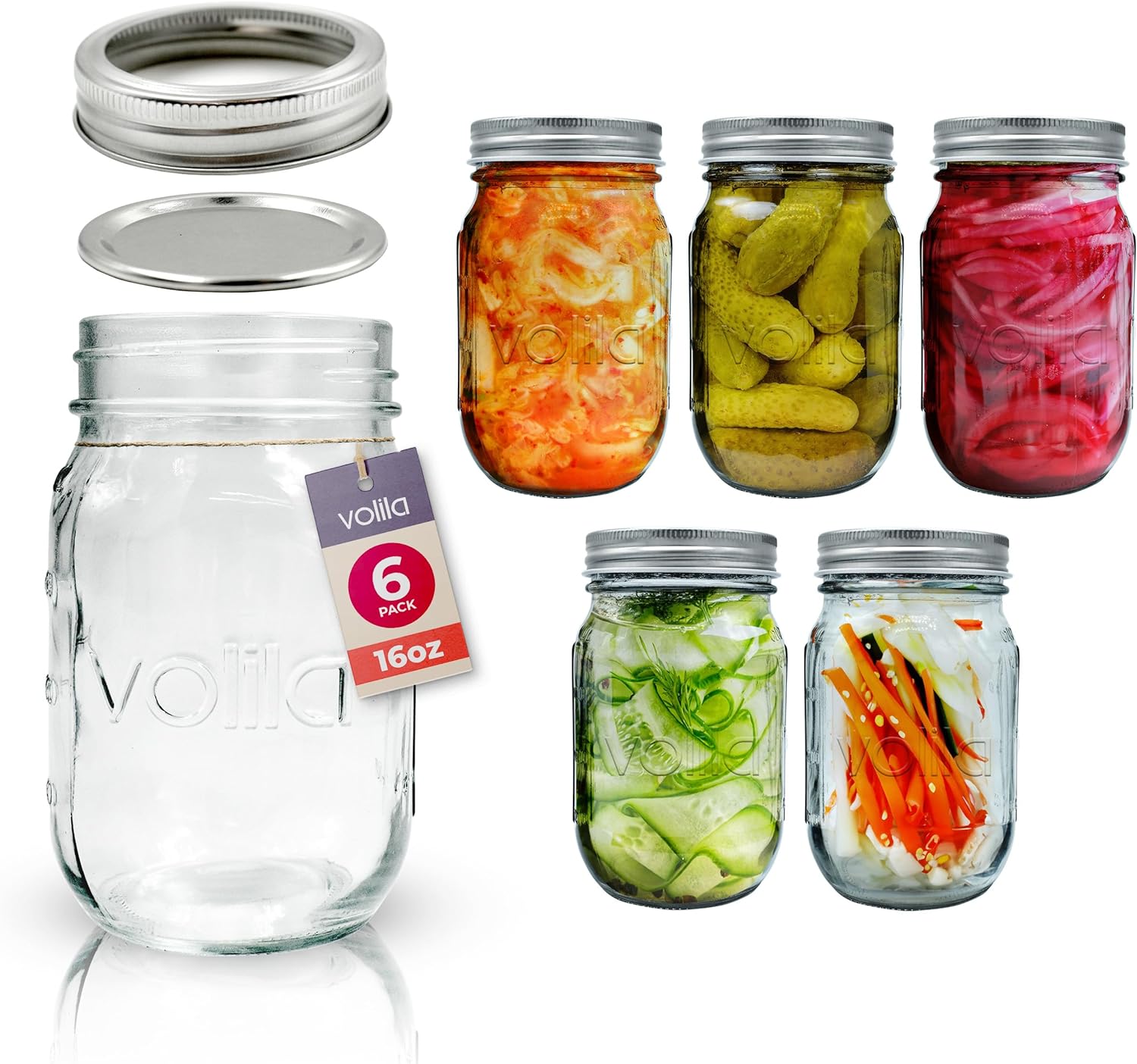 Mason Jars with Lids - Multipurpose Glass Jars with Lids, Overnight Oats Jar, Pickling Jars, Canning Jars, Preserving Jars, Meal Prep Jars - Airtight Glass Jars