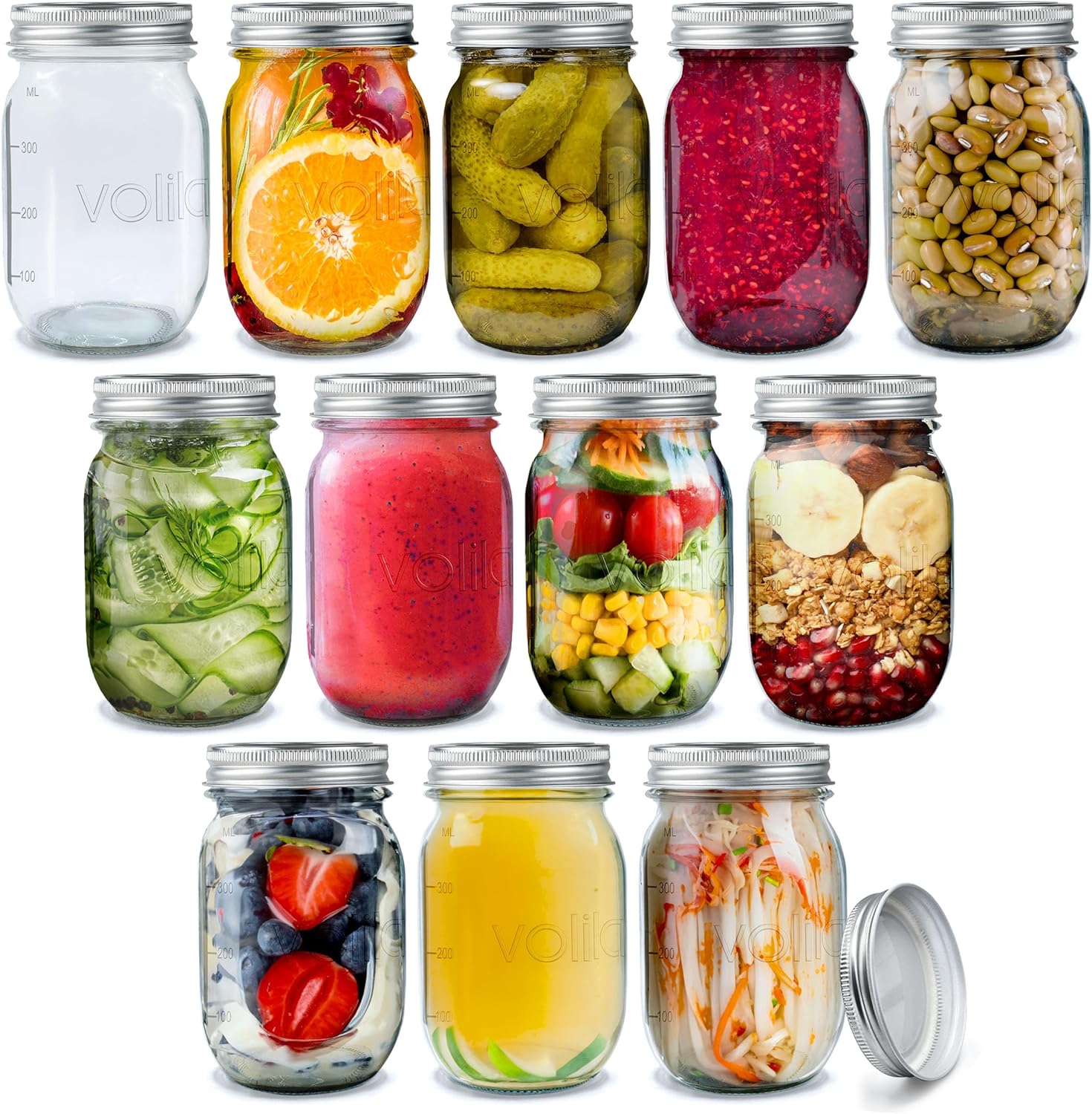 Mason Jars with Lids - Multipurpose Glass Jars with Lids, Overnight Oats Jar, Pickling Jars, Canning Jars, Preserving Jars, Meal Prep Jars - Airtight Glass Jars