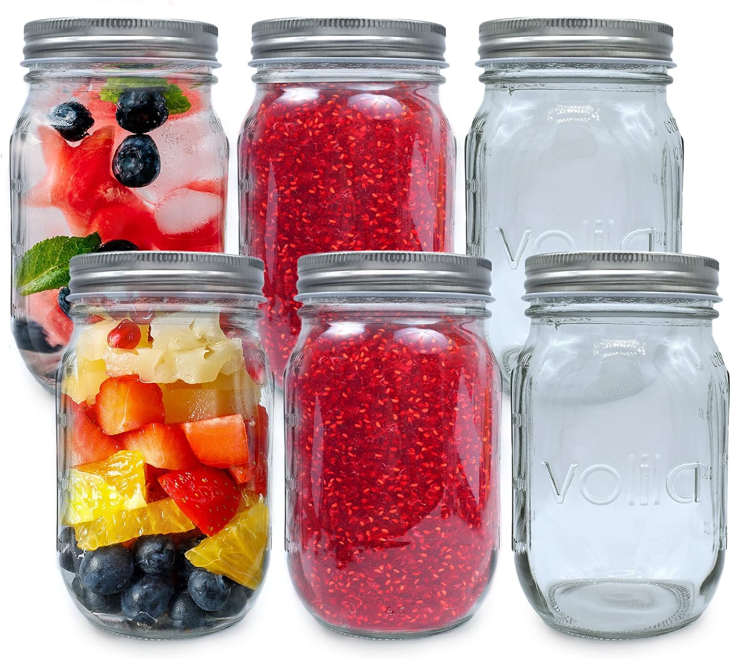 Mason Jars with Lids - Multipurpose Glass Jars with Lids, Overnight Oats Jar, Pickling Jars, Canning Jars, Preserving Jars, Meal Prep Jars - Airtight Glass Jars