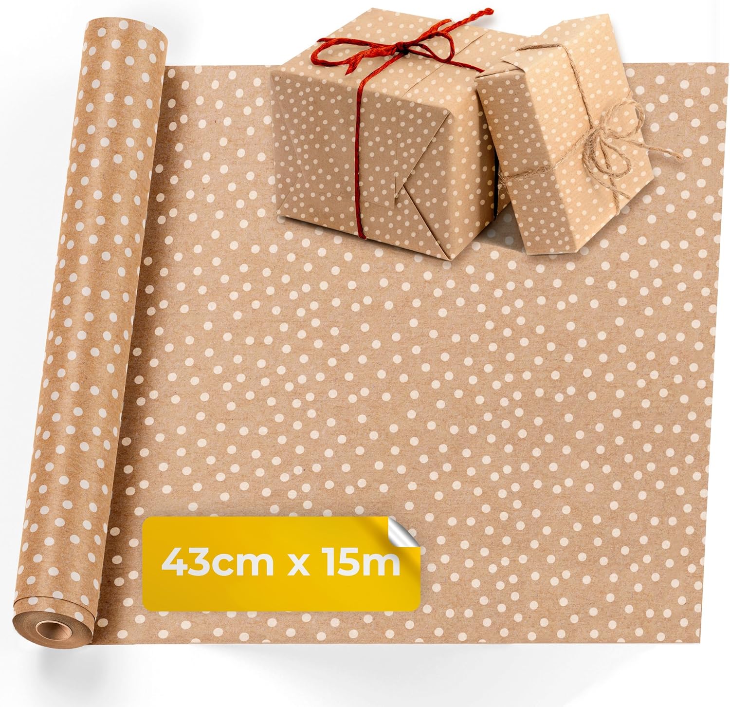 Kraft Wrapping Paper - Premium Gift Wrapping Paper with Strings - Brown Wrapping Paper, Multipurpose Brown Paper Roll, Wrapping Paper Brown for Parcel Packing or Arts & Crafts