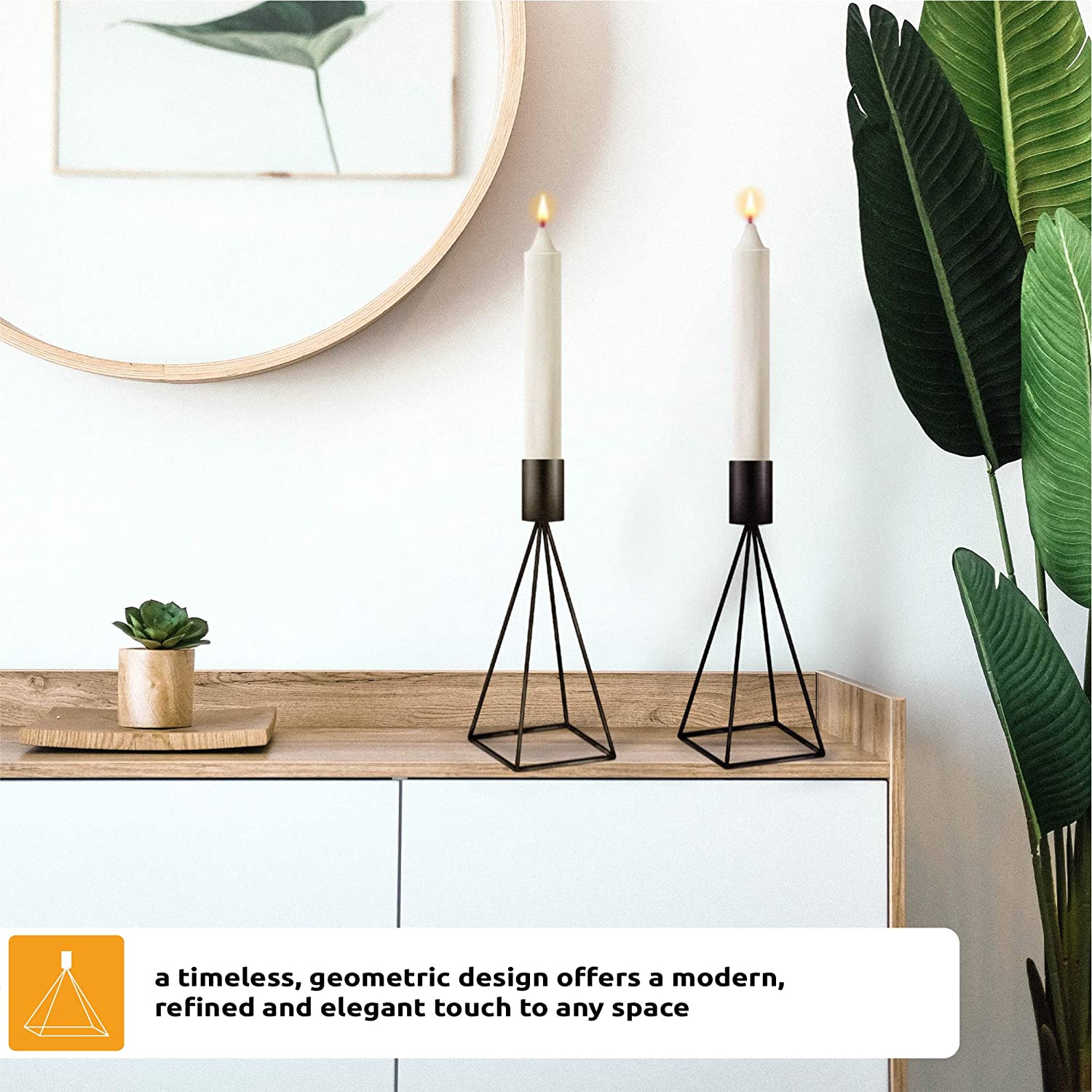 Black Candlestick Holders, Geometric Design, Set