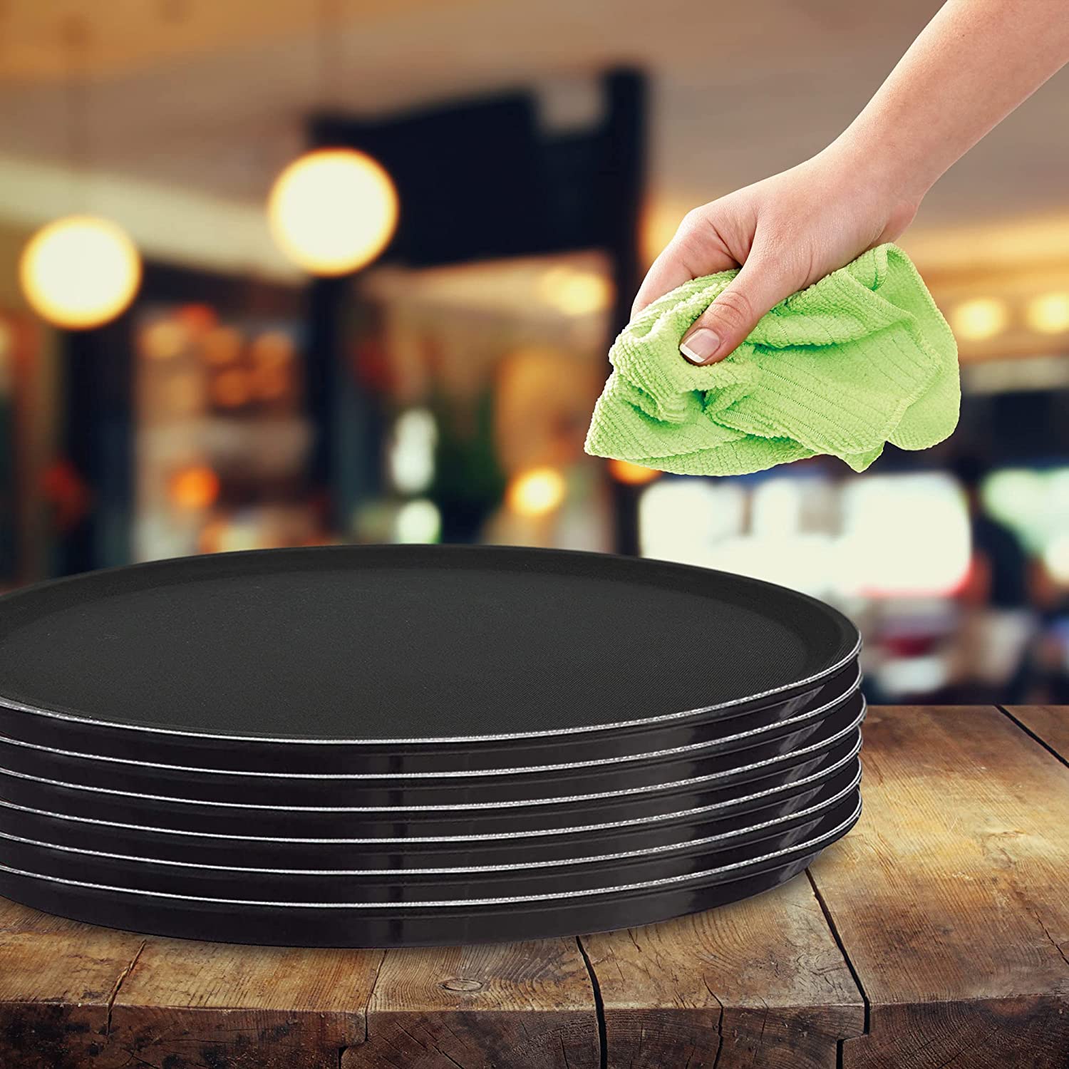 Non-Slip Round Serving Tray for Drinks
